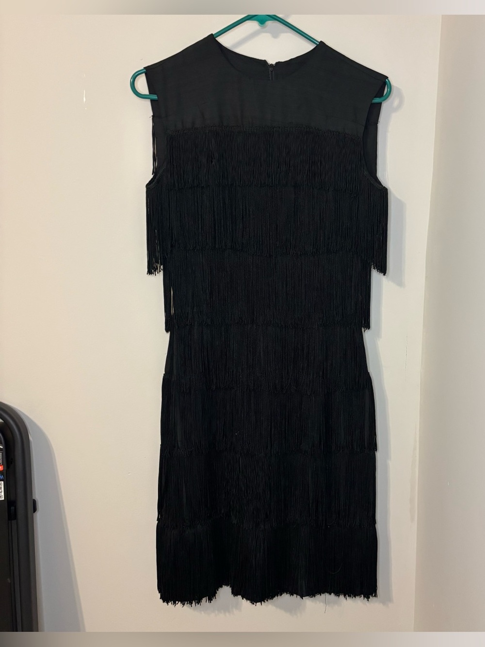 Vintage Sleeveless Black Fringe Midi Dress size S/M